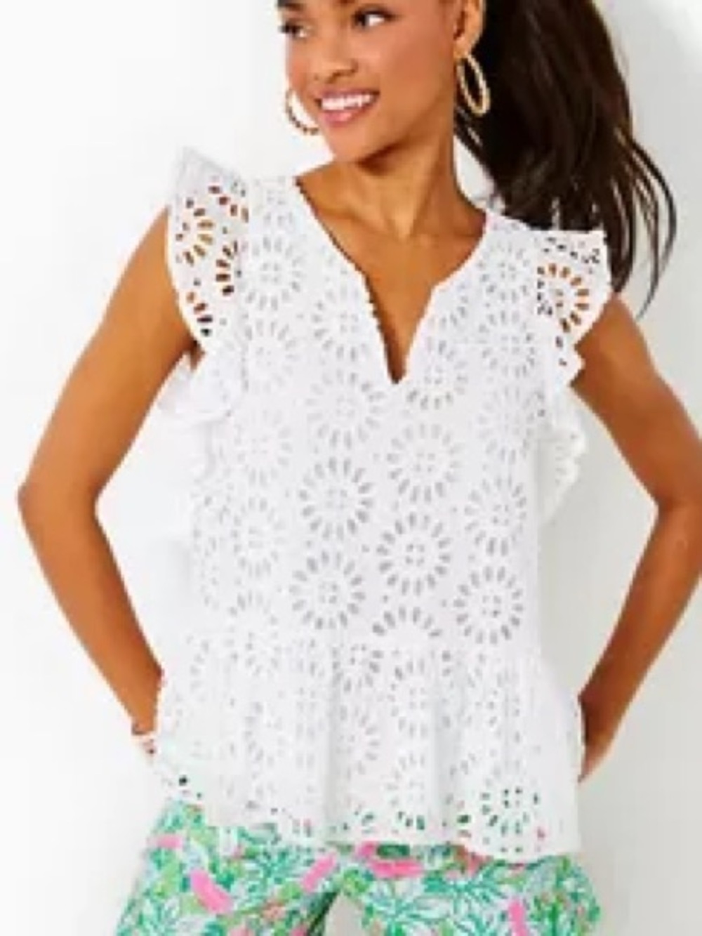 NWT Lilly Pulitzer Faun Resort White Large Petal Eyelet Blouse
